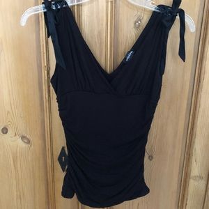 Bebe black v-neck sleeveless top with silk bows
